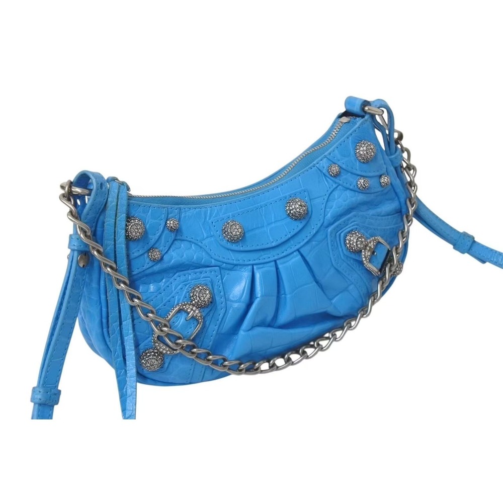 BALENCIAGA Le Cagole Shoulder Bag Rhinestones Blue Calfskin - Picture 4 of 10